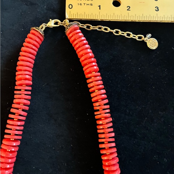 EUC Dana Buchman Red and Gold Tone w CrystalsCoral Beaded Necklace - Picture 9 of 10